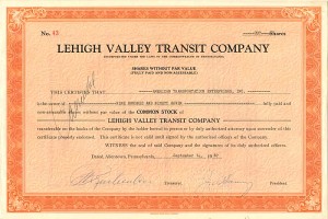 Lehigh Valley Transit Co. - Stock Certificate